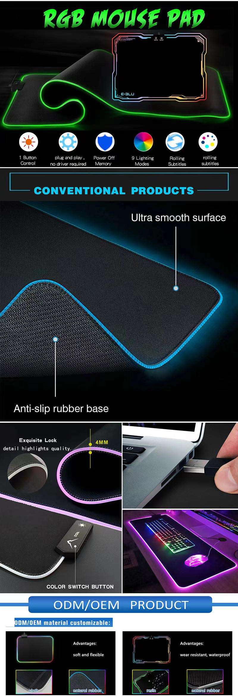 QLM LED extended mouse pad rgb customised large gaming mousepad